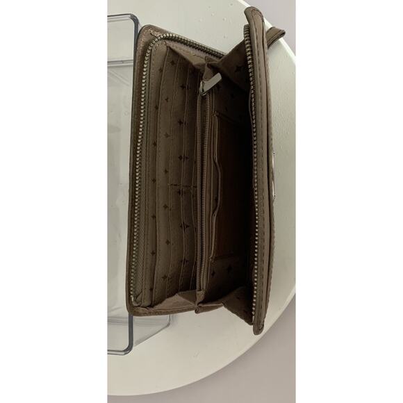 Vintage Fossil Maddox Leather Wallet Long Card Holders Tan Side Zip - Picture 5 of 10